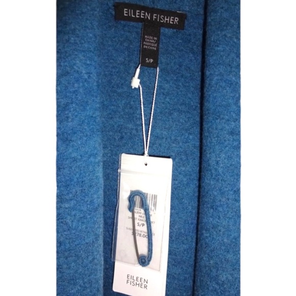 $278 Eileen Fisher Boiled Wool Kimono Sweater Small 6 8 + Pin Oversized Nile NWT - Picture 10 of 16